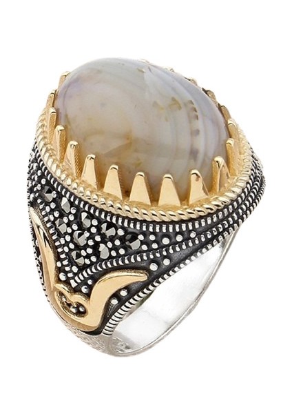 Erkek Yüzük Gümüş 925 Yemen Akik Taşlı