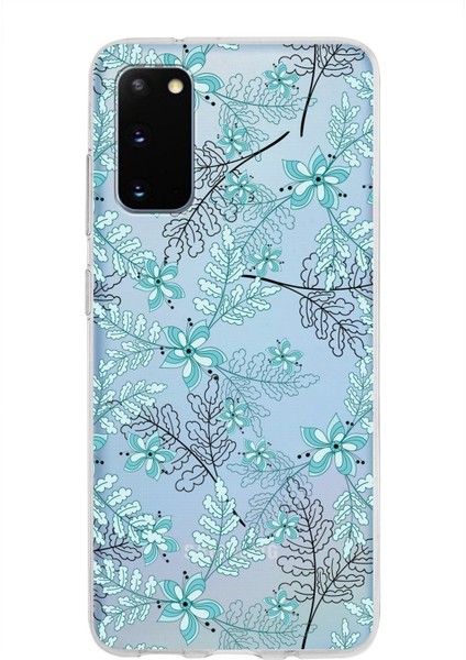 Samsung Galaxy S20 Kapak Floral Su Yeşili Tasarımlı Şeffaf Süper Silikon Kılıf