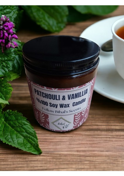 Paçuli & Vanilya Kokulu Soya Wax Ahşap Fitil Mum (250ML - 510 Gr)