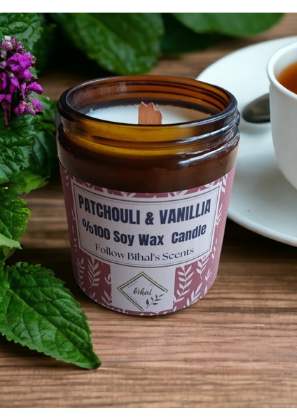 Paçuli & Vanilya Kokulu Soya Wax Ahşap Fitil Mum (250ML - 510 Gr)