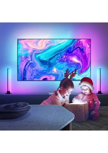 CSG90B, (66-85" Tvler) HDMI Bağlantılı Görüntü ve Ortam Sesi ile Senkronize Tv Arkası Rgbıc LED Işıklandırma Seti (+2 Adet Dekoratif LED Bar) , HDMI Sync Box Pro Set