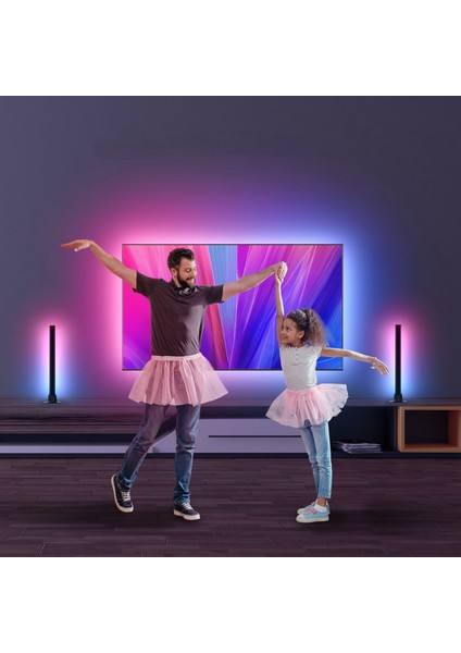 CSG90B, (66-85" Tvler) HDMI Bağlantılı Görüntü ve Ortam Sesi ile Senkronize Tv Arkası Rgbıc LED Işıklandırma Seti (+2 Adet Dekoratif LED Bar) , HDMI Sync Box Pro Set