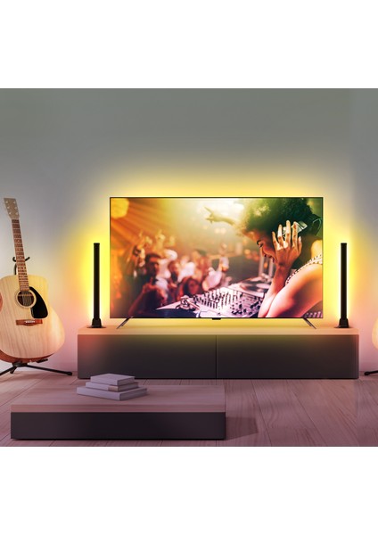 CSG90B, (66-85" Tvler) HDMI Bağlantılı Görüntü ve Ortam Sesi ile Senkronize Tv Arkası Rgbıc LED Işıklandırma Seti (+2 Adet Dekoratif LED Bar) , HDMI Sync Box Pro Set