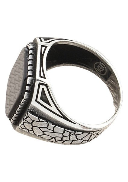 Erkek Yüzük Gümüş 925 Duvar Motifli Düz Taşlı modelleri