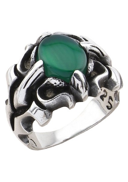 Erkek Yüzük Gümüş 925 Gotik Tasarım Oval Taşlı