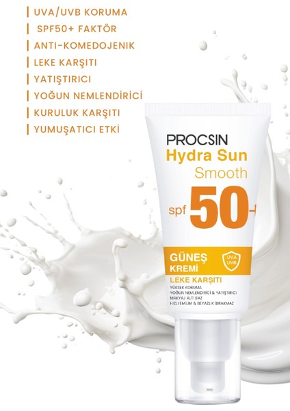 Procsın Hydra Sun SPF50+ Yoğun Nemlendirici Yatıştırıcı Leke Karşıtı Cam Cilt Güneş Kremi Pa++++