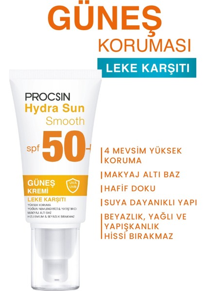 Procsın Hydra Sun SPF50+ Yoğun Nemlendirici Yatıştırıcı Leke Karşıtı Cam Cilt Güneş Kremi Pa++++