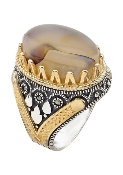 Erkek Yüzük Gümüş 925 Yemen Akik Taşlı