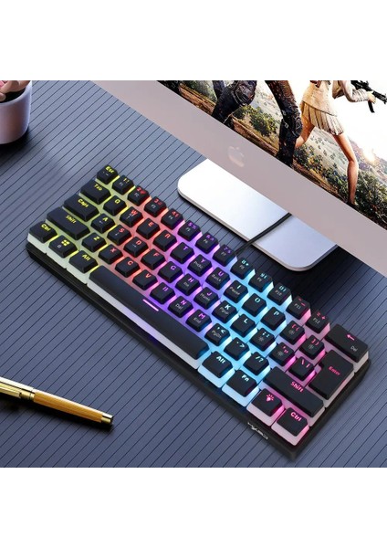 Blue Switch Mekanik Oyuncu Klavye - 61Key Full RGB Pudding Keycap Mavi Tuş HXSJ L700