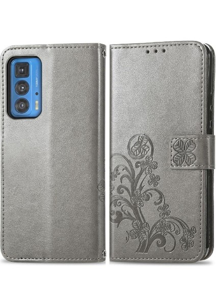 Motorola Moto Kenar 20 Pro Dört Yapraklı Yonca Deri Kılıf Flip Case (Yurt Dışından)
