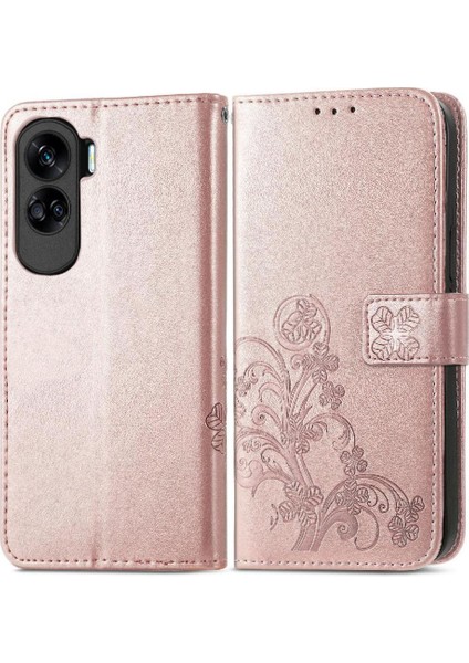 Huawei Onur Için Kılıf 90 Lite Kısa Kayış Dört Yapraklı Yonca Deri Kılıf (Yurt Dışından)