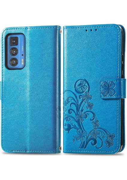 Motorola Moto Kenar 20 Pro Dört Yapraklı Yonca Deri Kılıf Flip Case (Yurt Dışından)