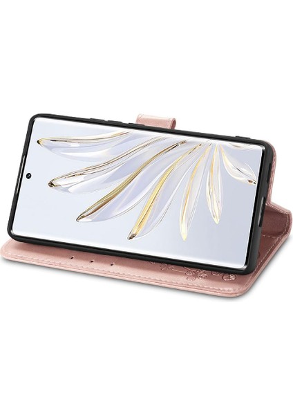 Huawei Onur 70 Flip Kapak Kılıf Için Kılıf Kısa Kayış Dört Yaprak (Yurt Dışından)