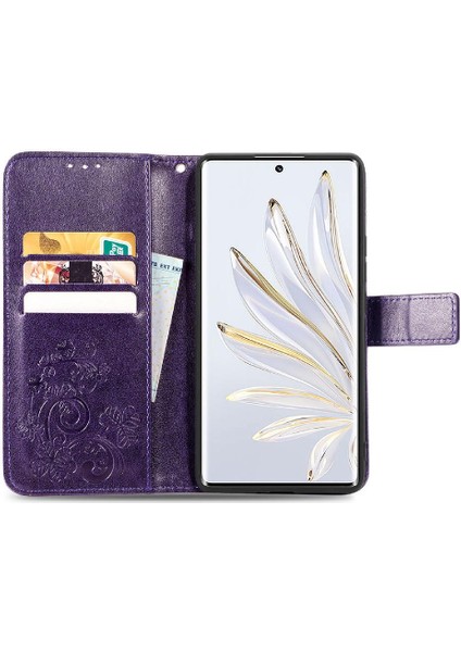 Huawei Onur 70 Flip Kapak Kılıf Için Kılıf Kısa Kayış Dört Yaprak (Yurt Dışından)