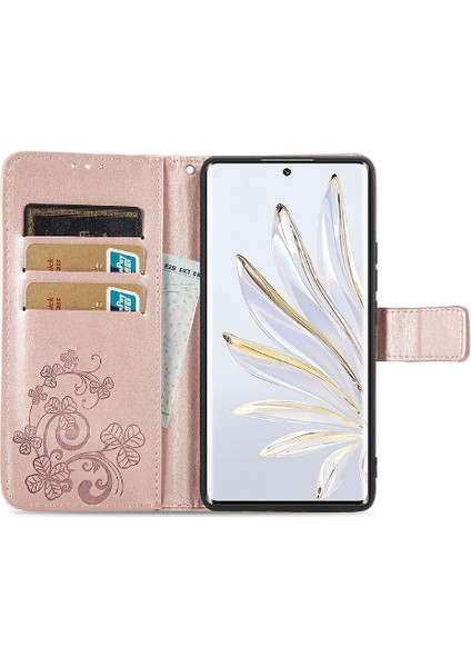 Huawei Onur 70 Flip Kapak Kılıf Için Kılıf Kısa Kayış Dört Yaprak (Yurt Dışından)