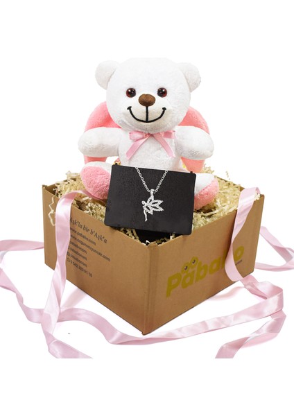 25 cm Melek Ayıcık & Aksesuar Kutusu & Papatya Kolye