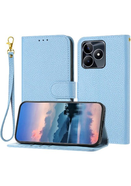 Realme C53 Pu Deri Flip Için Telefon Kılıfı Folio Litchi Desen Kart Yuvaları (Yurt Dışından)
