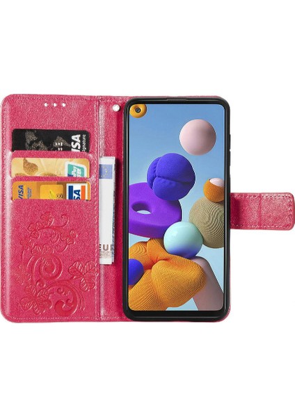 Samsung Galaxy A21S Dört Yapraklı Yonca Flip Kapak Zarif Deri (Yurt Dışından)