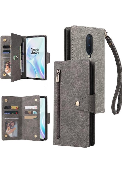 El Kayışı Kart Tutucu ile Oneplus 8 Fermuar Cüzdan Kapak Için Kılıf (Yurt Dışından)