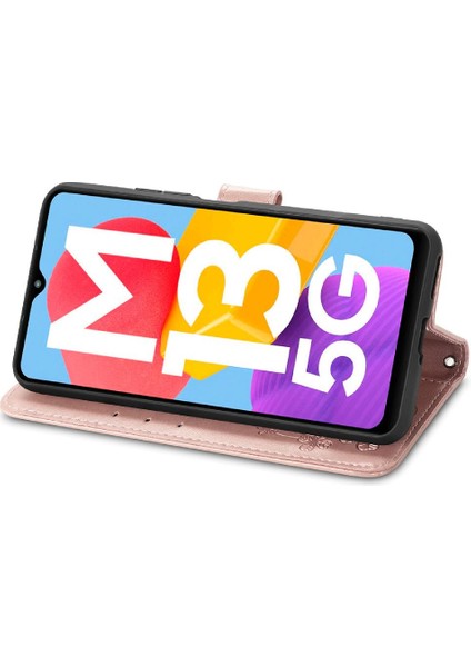 Samsung Galaxy M13 5g Için Kılıf Deri Kılıf Kapak Kapak Kısa Kayış Dört (Yurt Dışından)
