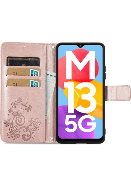 Samsung Galaxy M13 5g Için Kılıf Deri Kılıf Kapak Kapak Kısa Kayış Dört (Yurt Dışından)