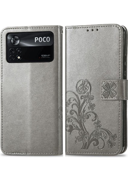 Xiaomi Poco X4 Pro 5g Için Kılıf Kısa Kayış Dört Yapraklı Yonca Kapak Çevirin (Yurt Dışından)