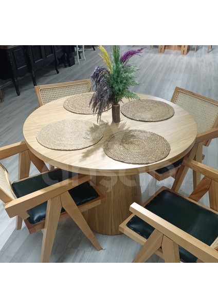 5026 Naturel 120 cm Mantar Meşe Yuvarlak Yemek Masası