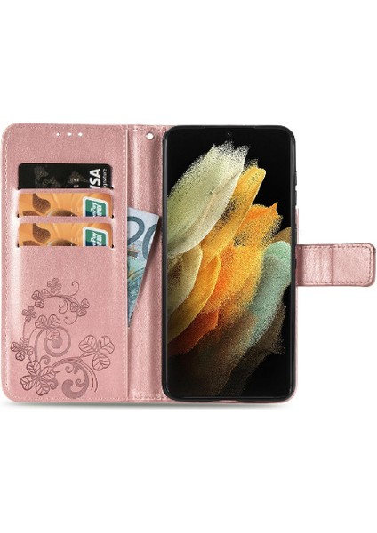 Samsung Galaxy S21 Ultra Flip Kapak Için Kılıf Kısa Kayış Dört Yapraklı Yonca (Yurt Dışından) indirimleri