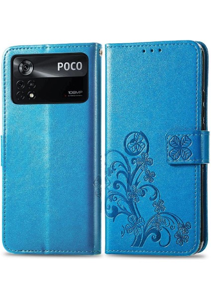 Xiaomi Poco X4 Pro 5g Için Kılıf Kısa Kayış Dört Yapraklı Yonca Kapak Çevirin (Yurt Dışından)