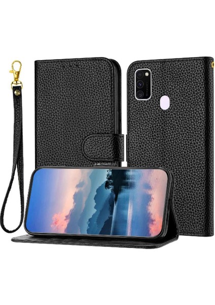 Samsung Galaxy M30S Için Telefon KILIFI/M21 Flip Folio Litchi Desen Cüzdan Pu (Yurt Dışından)