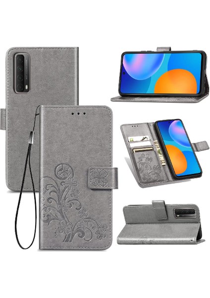 Huawei P Akıllı 2021 Flip Kapak Için Kılıf Kısa Kayış Dört Yapraklı Yonca Durumda (Yurt Dışından)