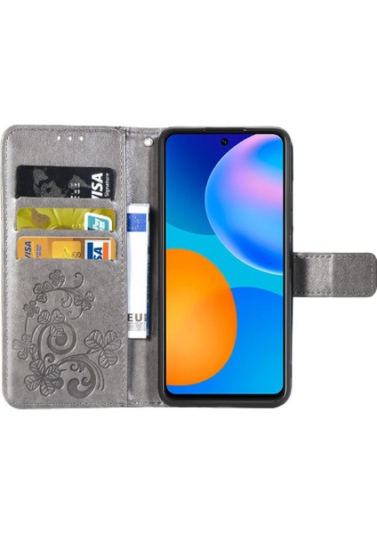 Huawei P Akıllı 2021 Flip Kapak Için Kılıf Kısa Kayış Dört Yapraklı Yonca Durumda (Yurt Dışından)
