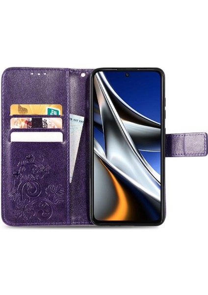 Xiaomi Poco X4 Pro 5g Için Kılıf Kısa Kayış Dört Yapraklı Yonca Kapak Çevirin (Yurt Dışından)
