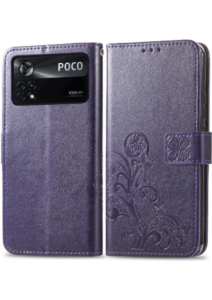 Xiaomi Poco X4 Pro 5g Için Kılıf Kısa Kayış Dört Yapraklı Yonca Kapak Çevirin (Yurt Dışından)