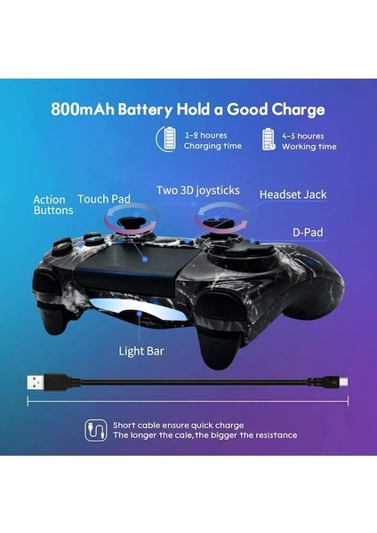 Glaxy-Kablosuz Oyun Denetleyicisi Ps4 Playstation 4 Için Kablosuz Çift Şok Oyun Joystick Altı Eksenli Jiroskop Hareket Algılama Gamepad (Yurt Dışından)