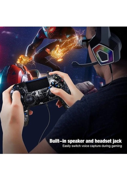 Glaxy-Kablosuz Oyun Denetleyicisi Ps4 Playstation 4 Için Kablosuz Çift Şok Oyun Joystick Altı Eksenli Jiroskop Hareket Algılama Gamepad (Yurt Dışından)