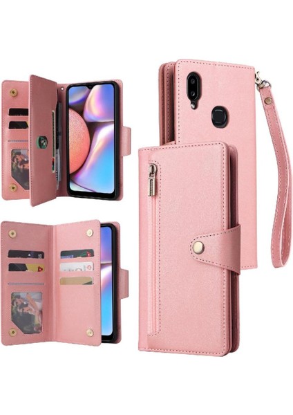 Samsung Galaxy A10S Için Kılıf El Kayışı Fermuar Kapak ile Manyetik Deri (Yurt Dışından)