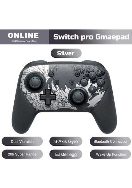 Nintendo Switch Pro Denetleyicisi Için Gümüş-Kablosuz Bluetooth Gamepad Pc ve Anahtar OLED Lite Oyun Konsolu Için Sınırlı Tema Joystick (Yurt Dışından)