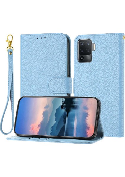 Oppo A94 4g Pu Deri Için Telefon Kılıfı Litchi Desen Kart Yuvaları Tutucu Flip (Yurt Dışından)