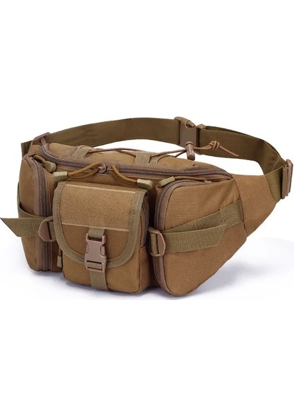 Haki-Taktik Bel Çantası Askeri Fan Çantası Spor Açık Büyük Kapasiteli Su Geçirmez Sürme Seyahat Koşu Çok Fonksiyonlu Göğüs Çantası (Yurt Dışından)