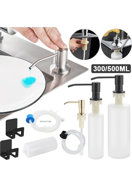 500 ml GÜMÜŞ-300/500 ml Mutfak Lavabo Sabunluk Paslanmaz Çelik Sıvı Sabun Şişesi Uzatma Tüpü Seti Losyon Deterjan Dispenseri Accesso (Yurt Dışından) fiyatları