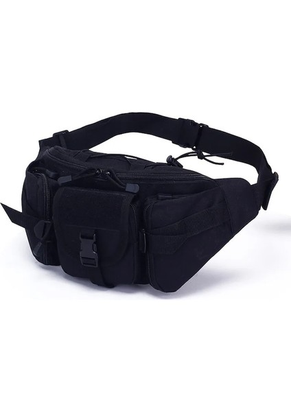 Siyah Taktik Bel Çantası Balıkçılık Çantası Açık Yürüyüş Büyük Kapasiteli Su Geçirmez Yardımcı Çanta Sürme Cepler Avcılık Tırmanma Çantası (Yurt Dışından)