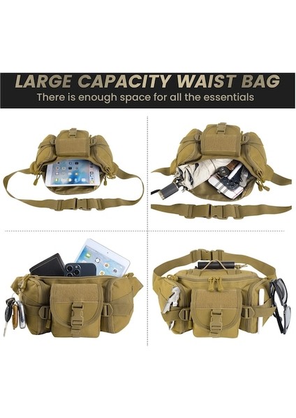 Siyah Taktik Bel Çantası Balıkçılık Çantası Açık Yürüyüş Büyük Kapasiteli Su Geçirmez Yardımcı Çanta Sürme Cepler Avcılık Tırmanma Çantası (Yurt Dışından) fırsatları