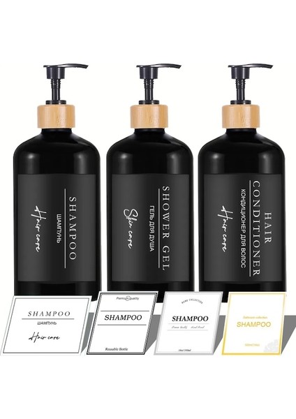 Bottle-C-Matte Boş Şampuan Şişesi Bambu Pompa Şampuan Dispenseri Şişe Vücut Yıkama Losyonu El Sabunu Dağıtma Şişesi Banyo Sabunluk (Yurt Dışından)