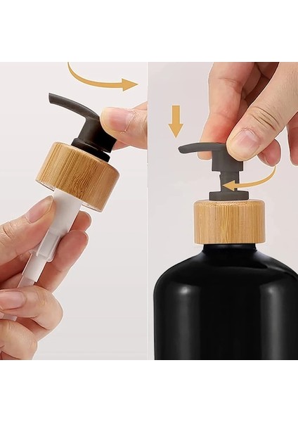 Bottle-C-Matte Boş Şampuan Şişesi Bambu Pompa Şampuan Dispenseri Şişe Vücut Yıkama Losyonu El Sabunu Dağıtma Şişesi Banyo Sabunluk (Yurt Dışından)
