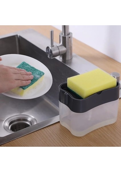 Gri Dağıtıcı Kutusu Mutfak Bulaşık Sabunu Basın Kutusu Süngerli Çok Sıvı Sabun Pompası Tutucu Ev Temizleyici Konteyner 330 ml Mutfak Aracı (Yurt Dışından)