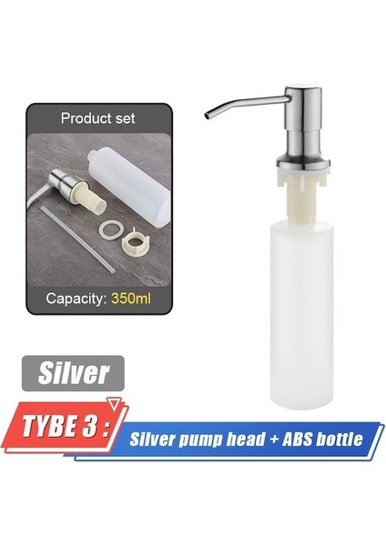 Tip3 Gümüş-Mutfak Lavabo Sabunluk 500 ml Sıvı Sabun Şişesi Lavabo Paslanmaz Çelik Kafa Ile Dahili Tasarım El Basın Dispenser Şişesi (Yurt Dışından)