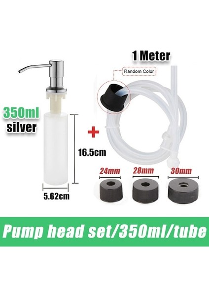 SET3-SILVER-350ML-304 Paslanmaz Çelik Mutfak Lavabo Sabunluk Uzatma Tüpü Bulaşık Sabunu Basın Pompası Kafa Çıkış Kafası Genişletici 350/500 ml (Yurt Dışından)