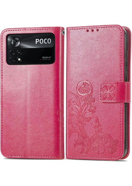 Xiaomi Poco X4 Pro 5g Için Kılıf Kısa Kayış Dört Yapraklı Yonca Kapak Çevirin (Yurt Dışından)