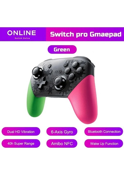 Yeşil-Nfc ve Uyandırma Fonksiyonlu Switch Pro Denetleyicisi Için Kablosuz Joystick 6 Eksenli Gyro Kolu Hd Titreşim Bluetooth Gamepad (Yurt Dışından)